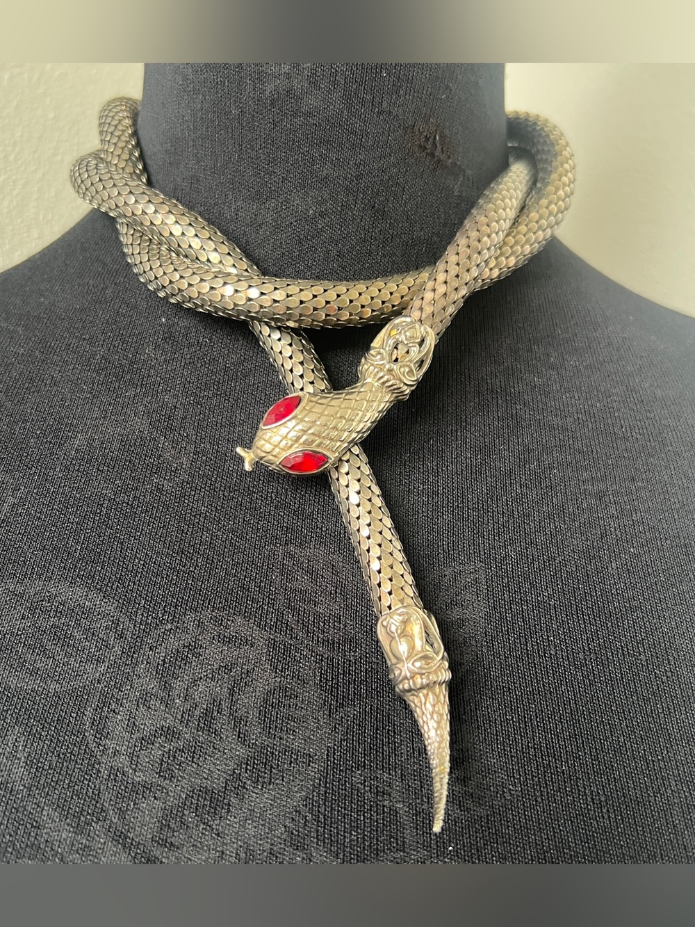 DL Auld Vintage Chainmail Mesh Snake Belt Necklace Silver Gunmetal Lariat 40” - Picture 12 of 14